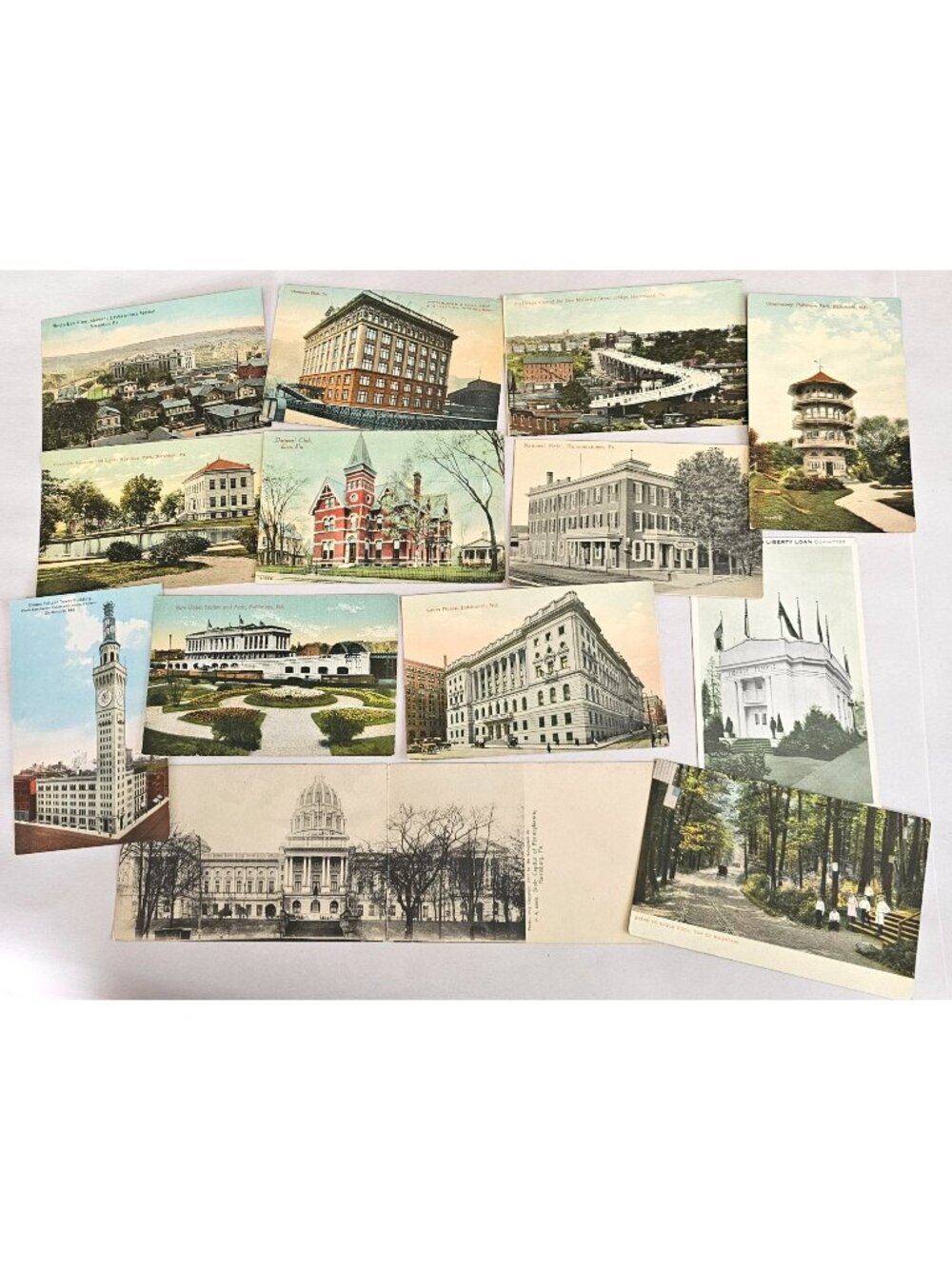 13 Pa Md Buildings Scenery Postcards Lithograph c.1910s- 20s color Unused Pennsy